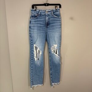 Good American Jeans Womens 2/26 Blue Med Wash High Rise Distressed 26x29 Denim